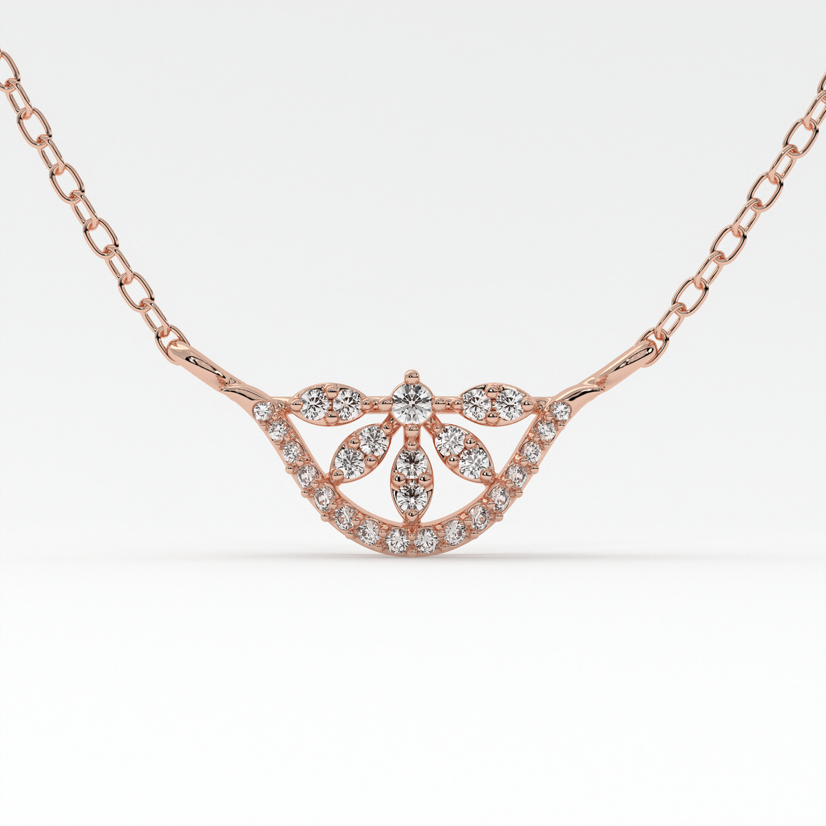 Floral Diamond Pendant Necklace – Rose, White & Yellow Gold